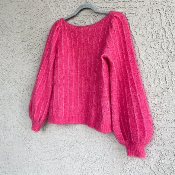 SEZANE Pink Wool Kid Mohair Fancy Knit Balloon Sleeve Sweater Aretha Jumper XS/S - Picture 9 of 17